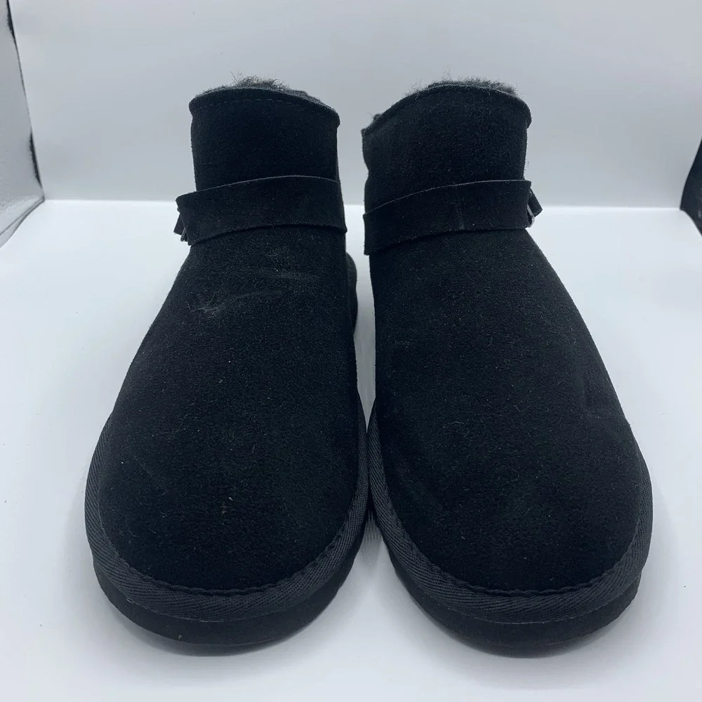 Pawz By Bearpaw Black Leather Suede/Fur Flat Slip on Ankle Boots sz 10